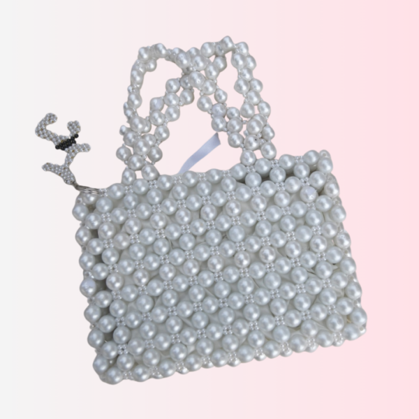 Hand-Beaded White Handbag