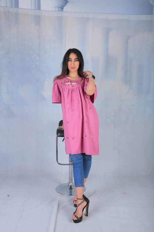 Embroidered Cotton Pink Dress - Image 6