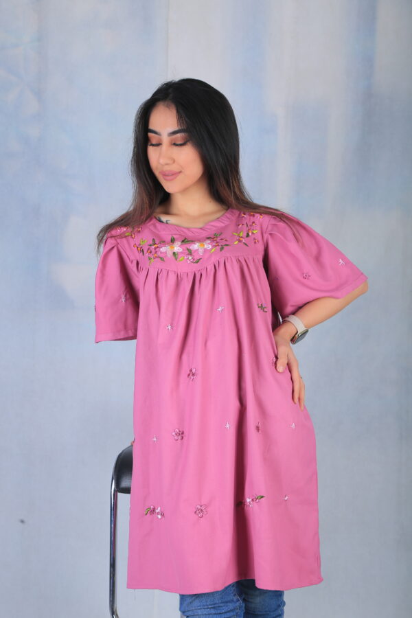 Embroidered Cotton Pink Dress - Image 16