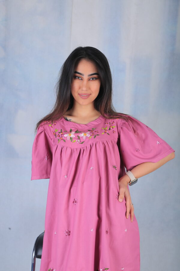 Embroidered Cotton Pink Dress - Image 12