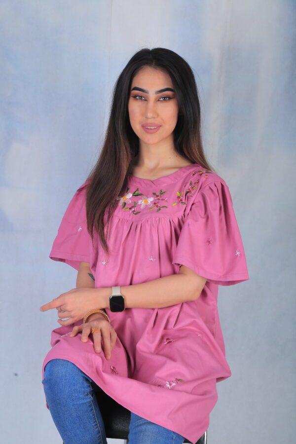 Embroidered Cotton Pink Dress - Image 7