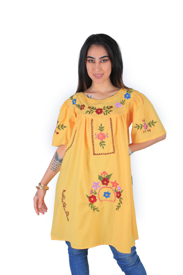 Embroidered Cotton Yellow Dress - Image 10