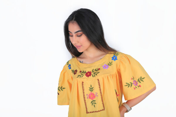 Embroidered Cotton Yellow Dress - Image 7