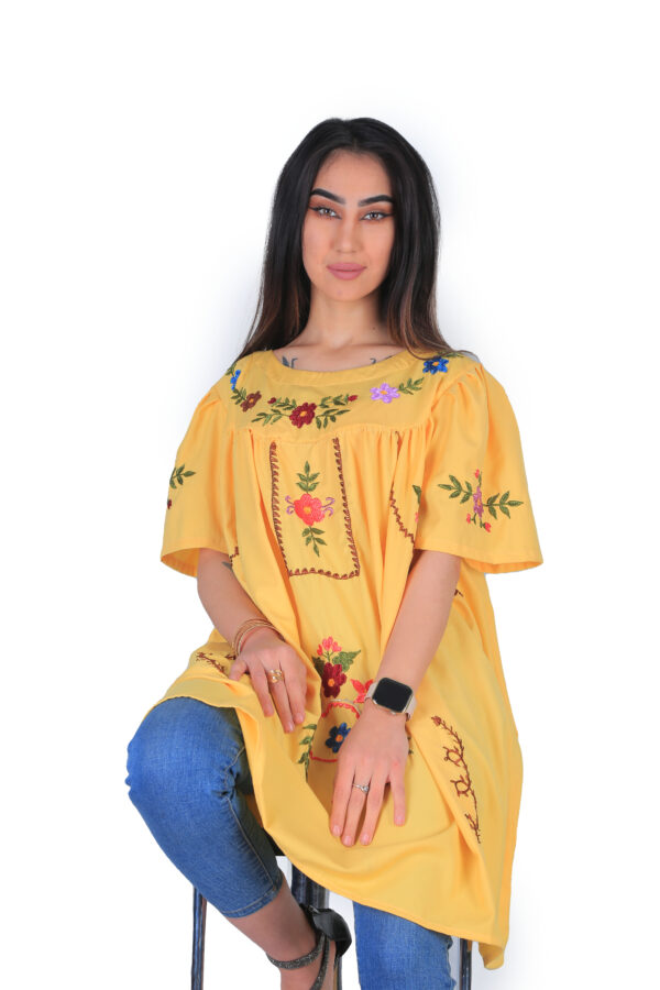 Embroidered Cotton Yellow Dress - Image 8