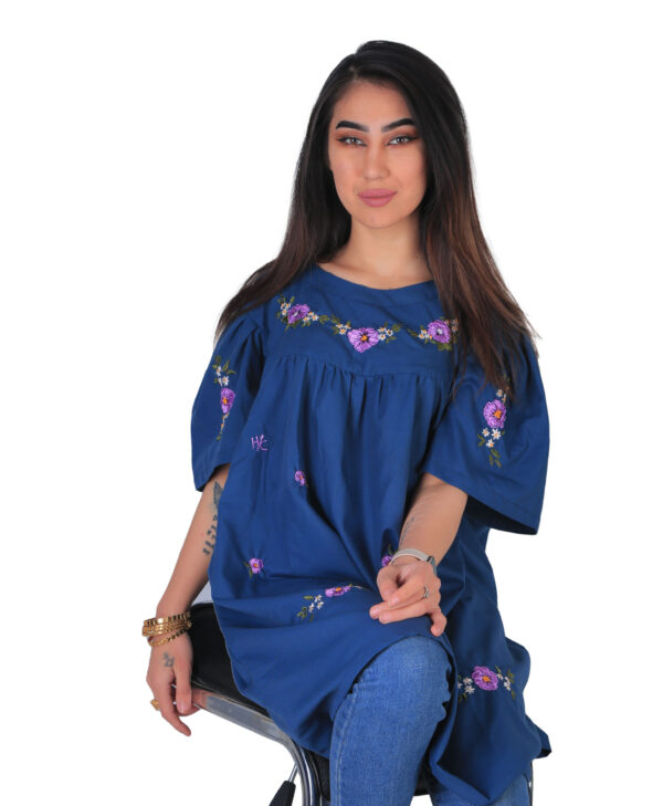 Embroidered Cotton Blue Dress