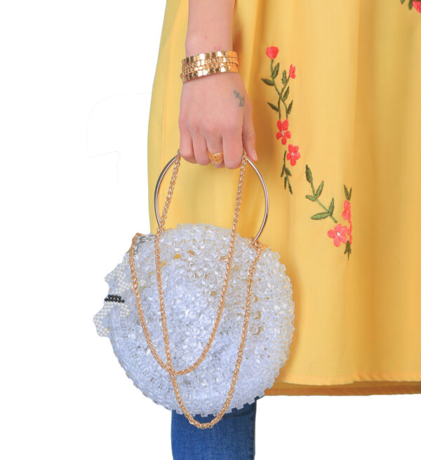 Hand Beaded Handbag (White)