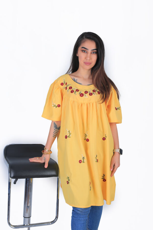 Embroidered Cotton Yellow Dress - Image 22