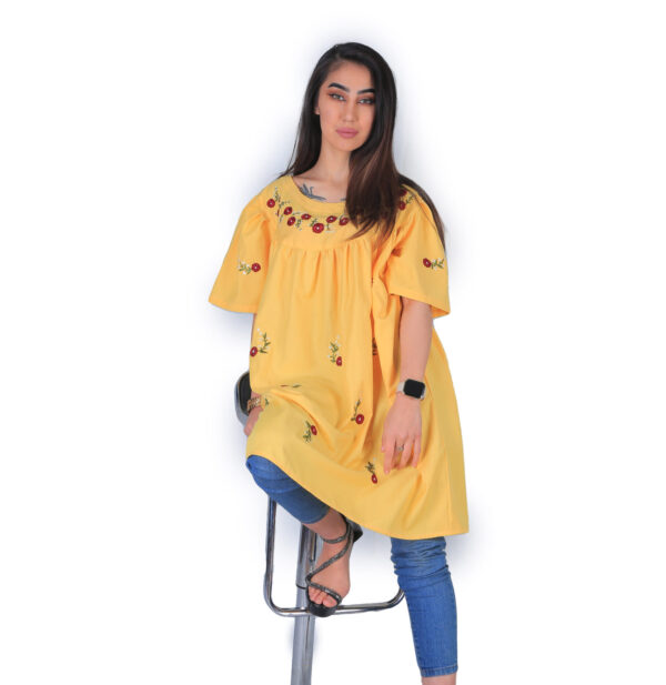 Embroidered Cotton Yellow Dress