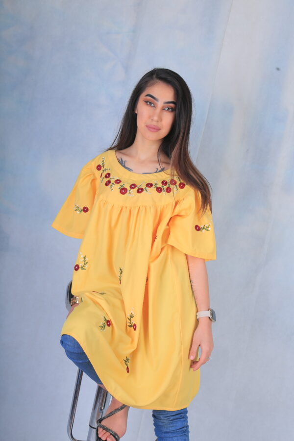 Embroidered Cotton Yellow Dress - Image 13