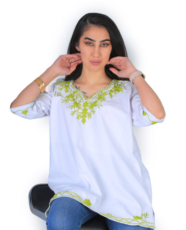 White with Green Embroidery