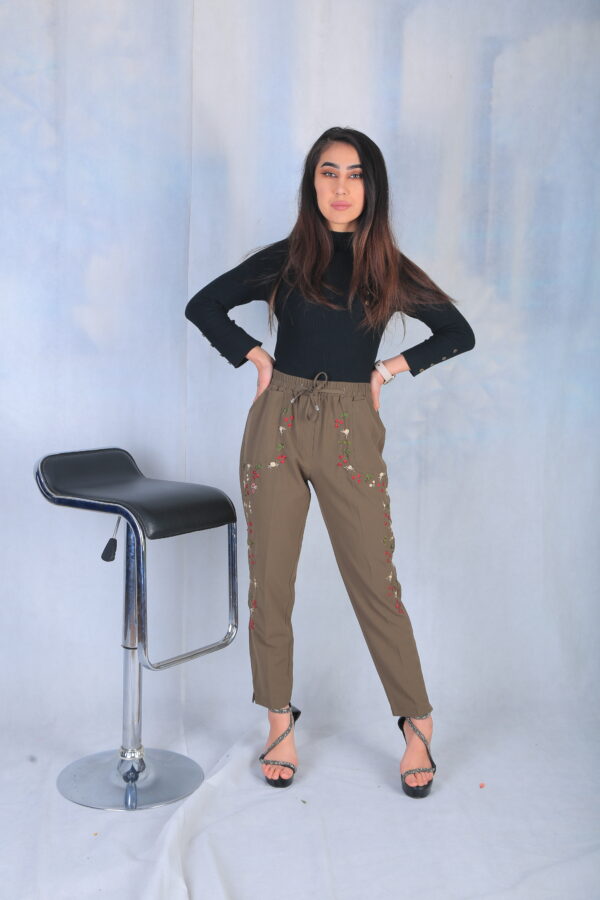 Embroidered Dark Green Pant - Image 3