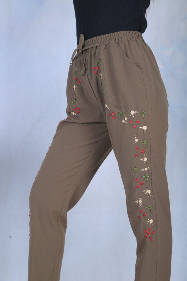 Embroidered Dark Green Pant - Image 4