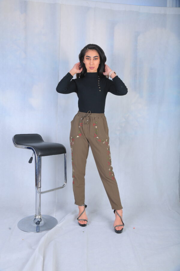 Embroidered Dark Green Pant - Image 6