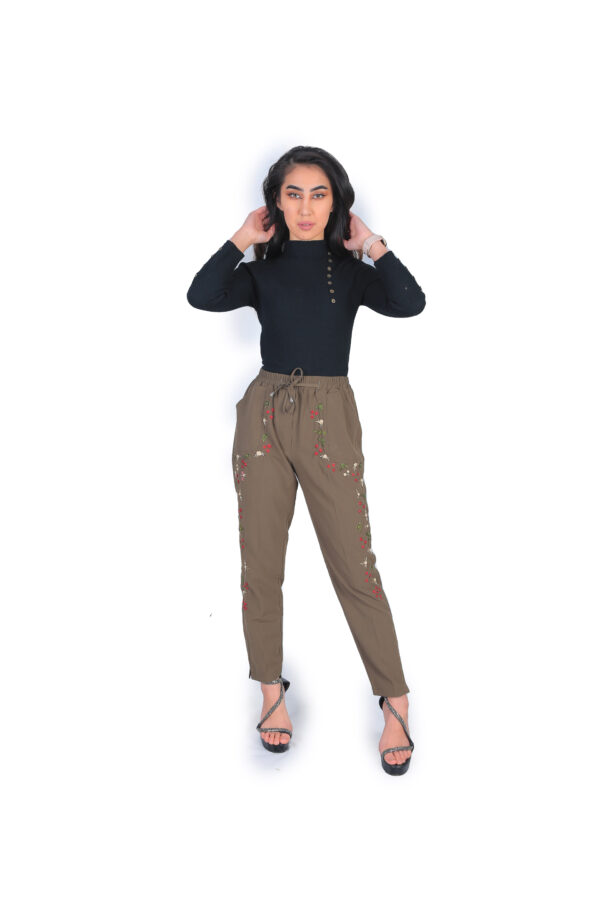 Embroidered Dark Green Pant - Image 5