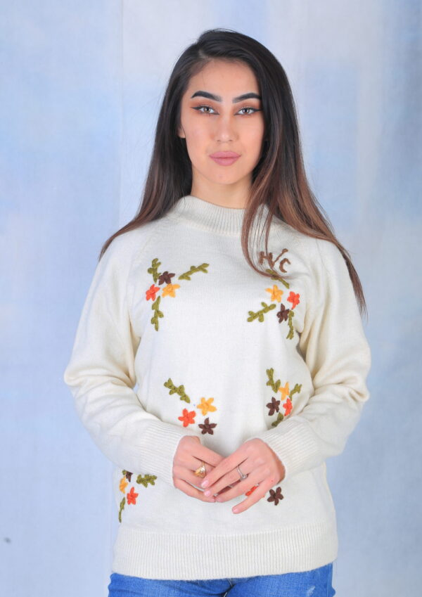 White Embroidered Sweater