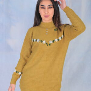 Dark Yellow Embroidered Sweater