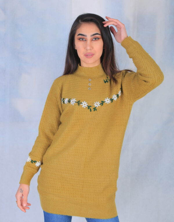 Dark Yellow Embroidered Sweater