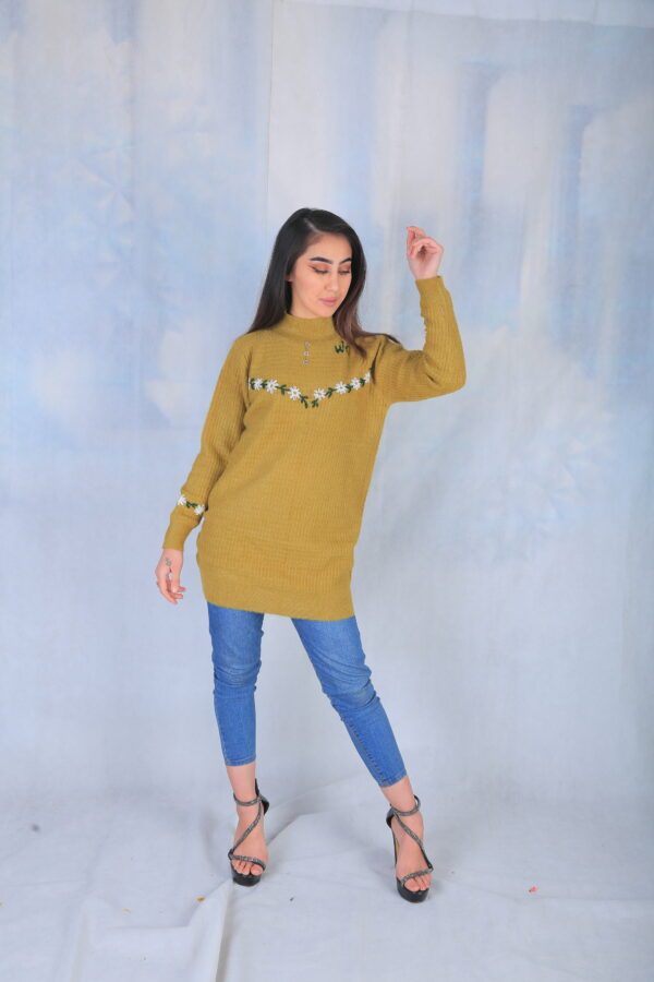 Dark Yellow Embroidered Sweater - Image 2