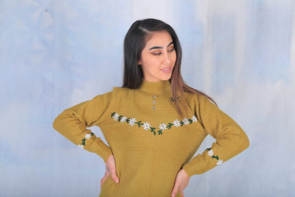 Dark Yellow Embroidered Sweater - Image 3