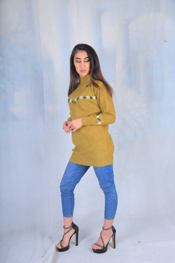 Dark Yellow Embroidered Sweater - Image 7