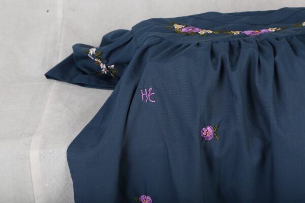 Embroidered Cotton Blue Dress - Image 9