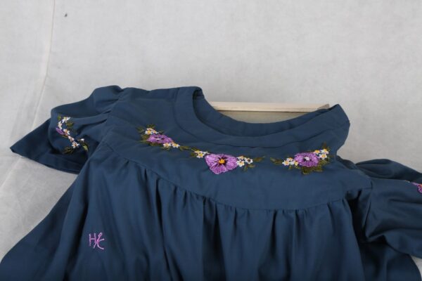 Embroidered Cotton Blue Dress - Image 8