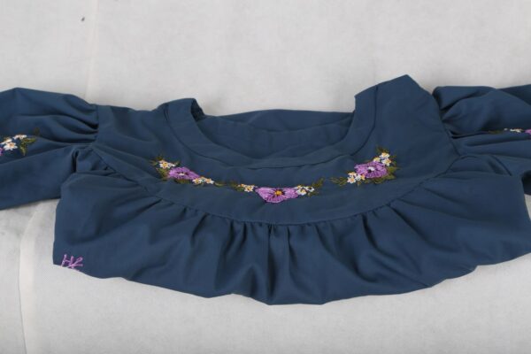 Embroidered Cotton Blue Dress - Image 7