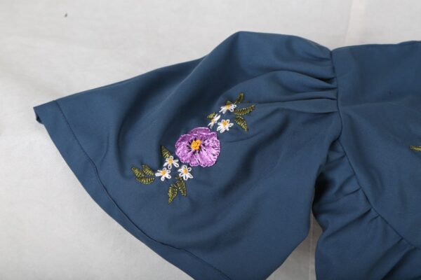 Embroidered Cotton Blue Dress - Image 6