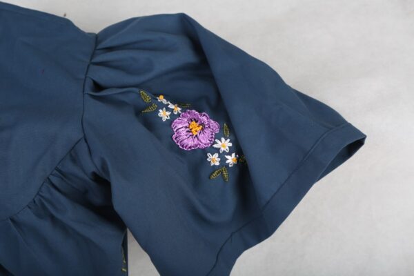 Embroidered Cotton Blue Dress - Image 5