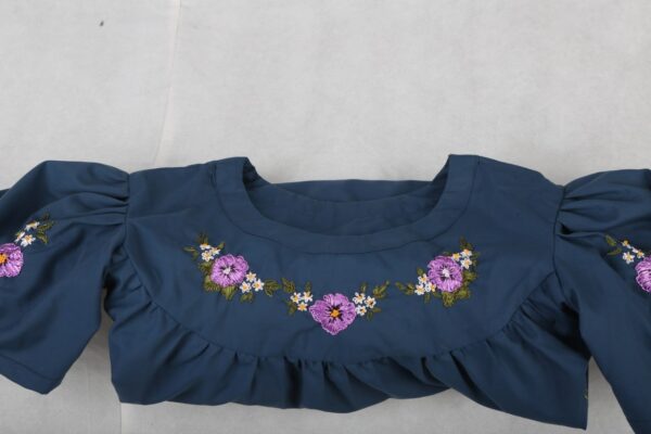 Embroidered Cotton Blue Dress - Image 4