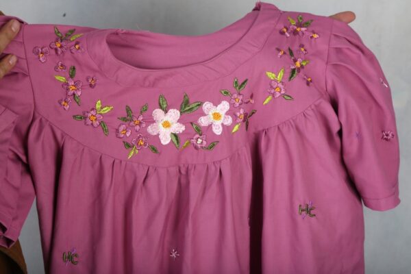 Embroidered Cotton Pink Dress - Image 11