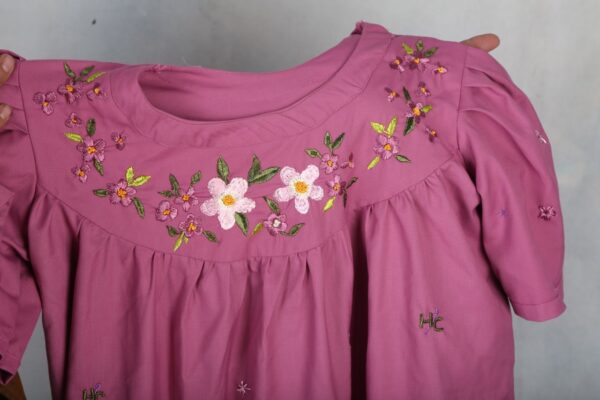 Embroidered Cotton Pink Dress - Image 10