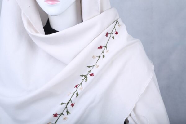 Embroidered White Cream Scarf - Image 11