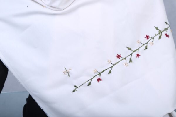 Embroidered White Cream Scarf - Image 10