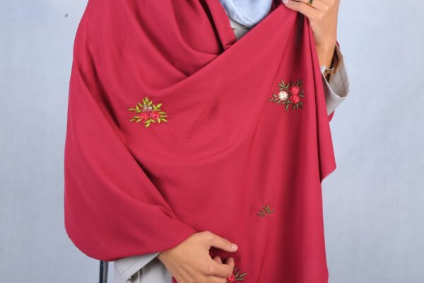 Dark Red Embroidered Scarf - Image 8