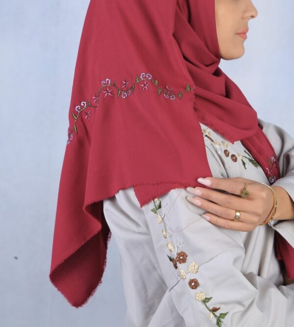 Dark Red Embroidered Scarf - Image 3