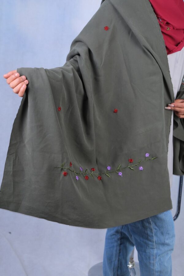 Embroidered Dark Green Scarf - Image 6