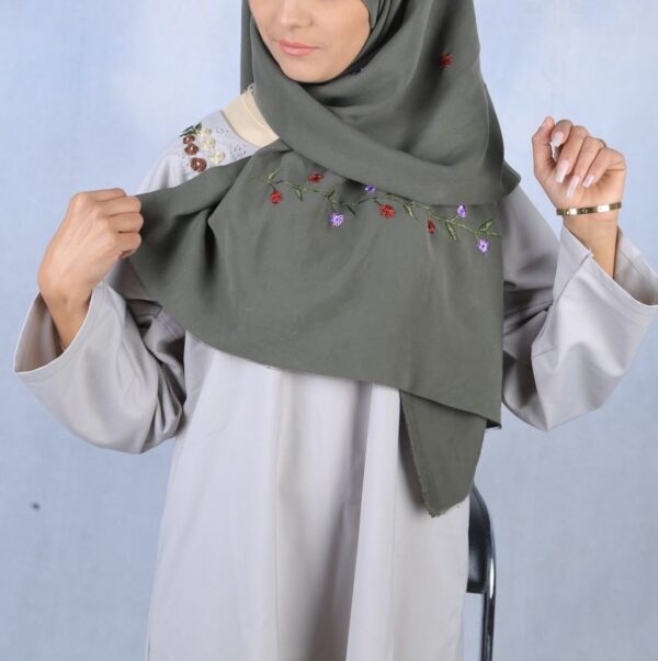 Embroidered Dark Green Scarf - Image 3