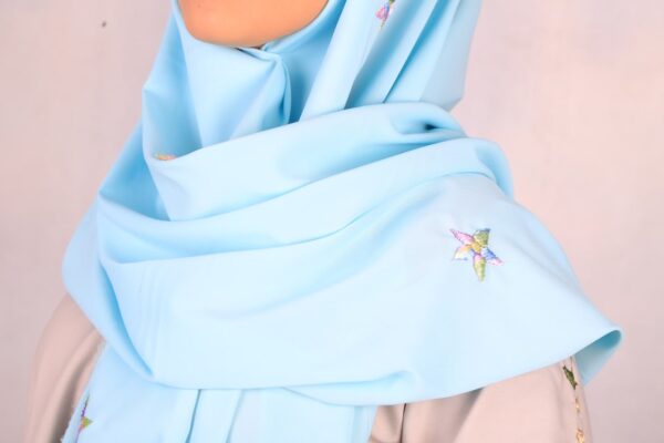 Embroidered Light Blue Scarf - Image 3