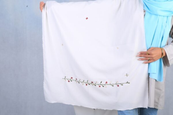 Embroidered White Cream Scarf - Image 8