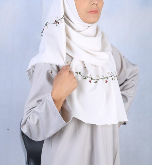 Embroidered White Cream Scarf