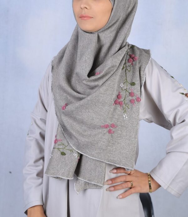 Embroidered Dark Gray Scarf - Image 5