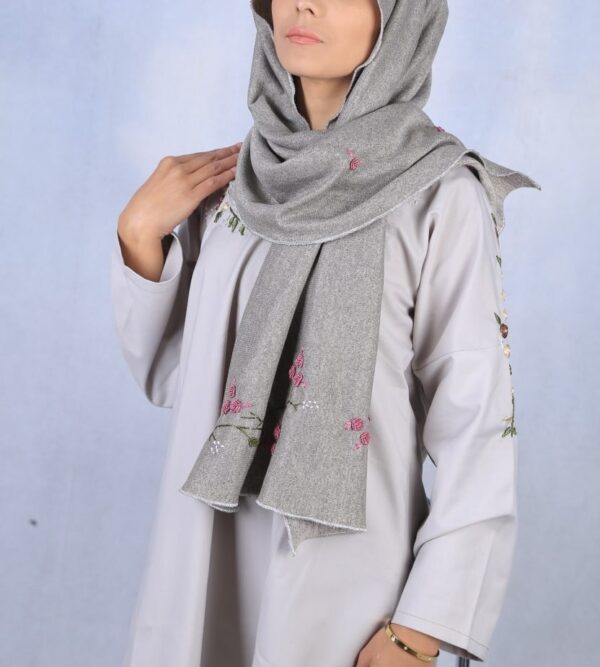 Embroidered Dark Gray Scarf - Image 3