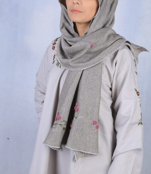 Embroidered Dark Gray Scarf