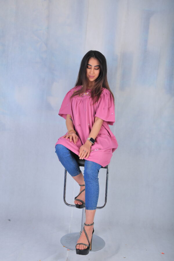 Embroidered Cotton Pink Dress - Image 2