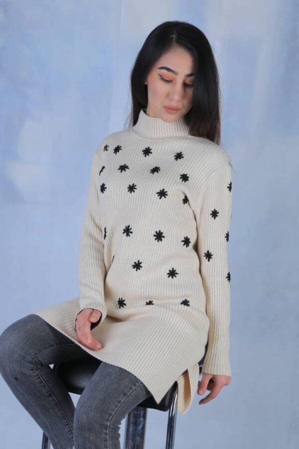 Embroidered Half Withe Sweater