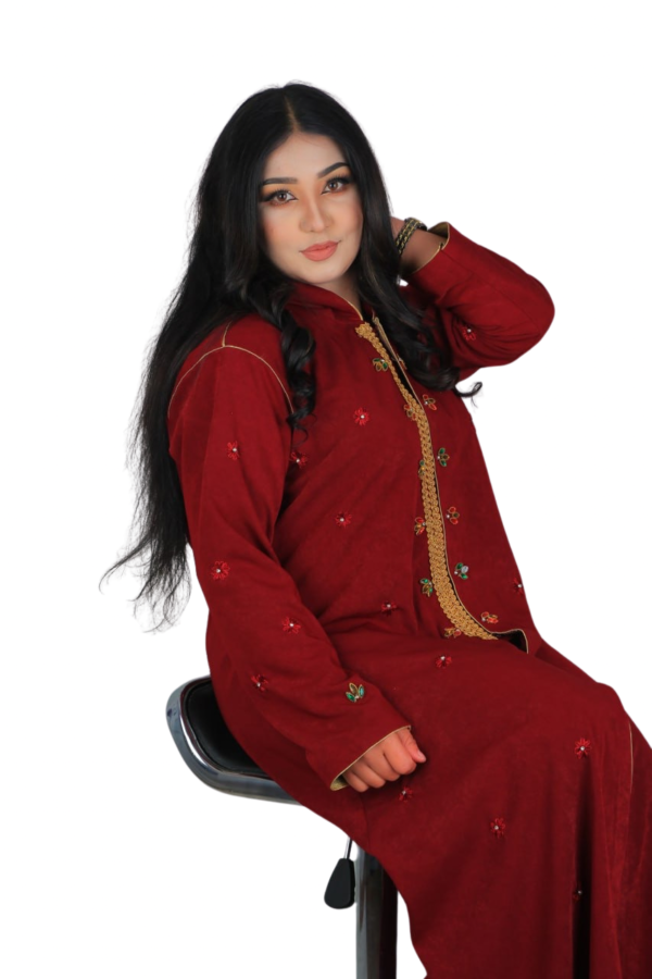 Velvet Maroon – Embroidered Hooded Dress - Image 11