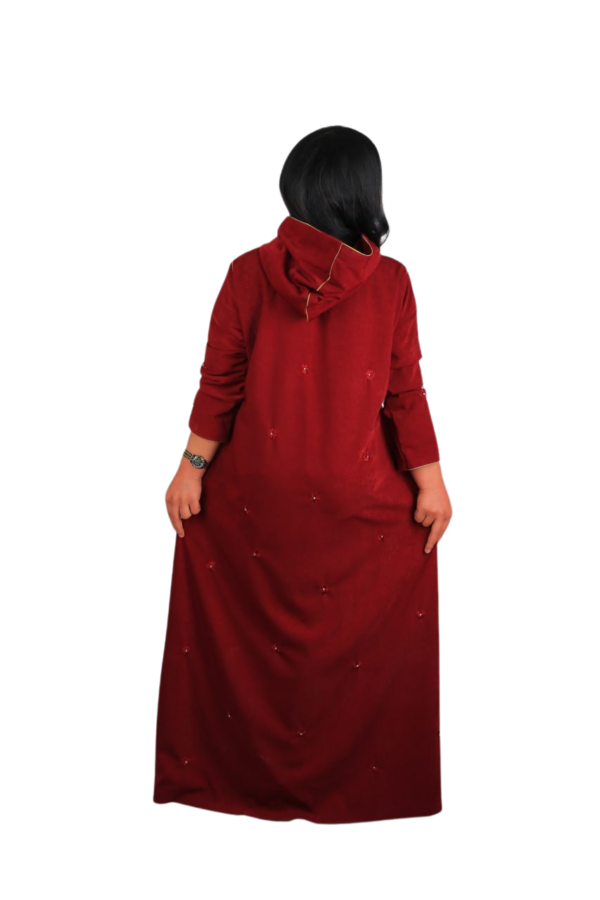 Velvet Maroon – Embroidered Hooded Dress - Image 10