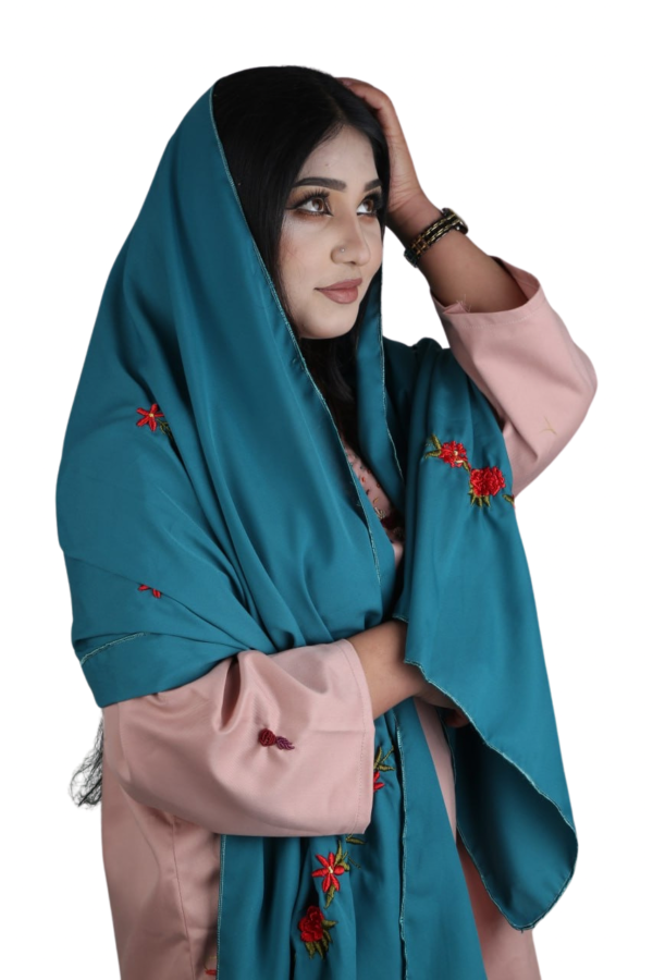 Teal Grace – Hand-Embroidered Scarf