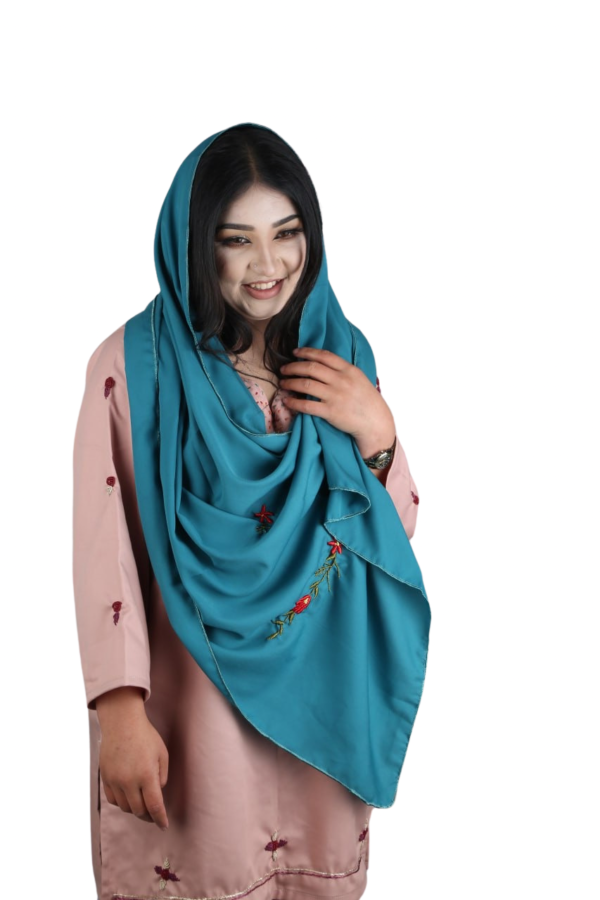 Teal Grace – Hand-Embroidered Scarf - Image 8